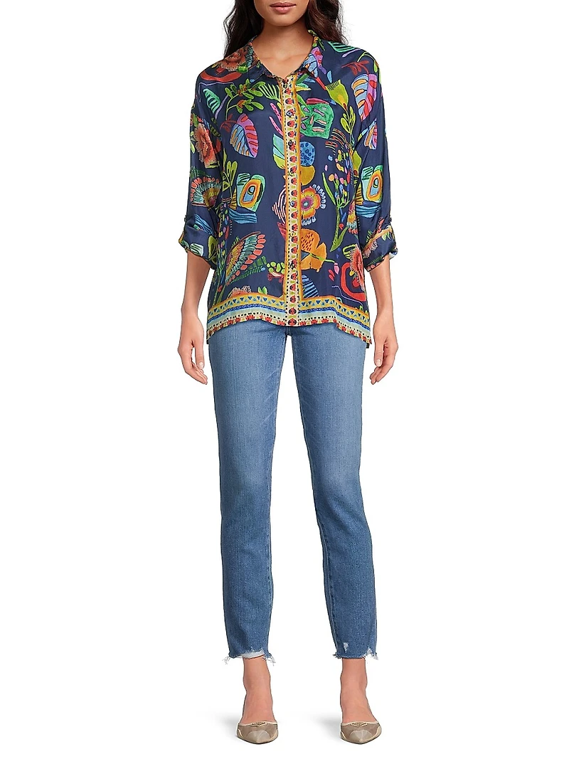 The Audrey Floral Silk Oversized Shirt