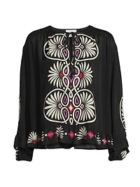 Madelyn Geometric Ruffled Tie-Neck Blouse