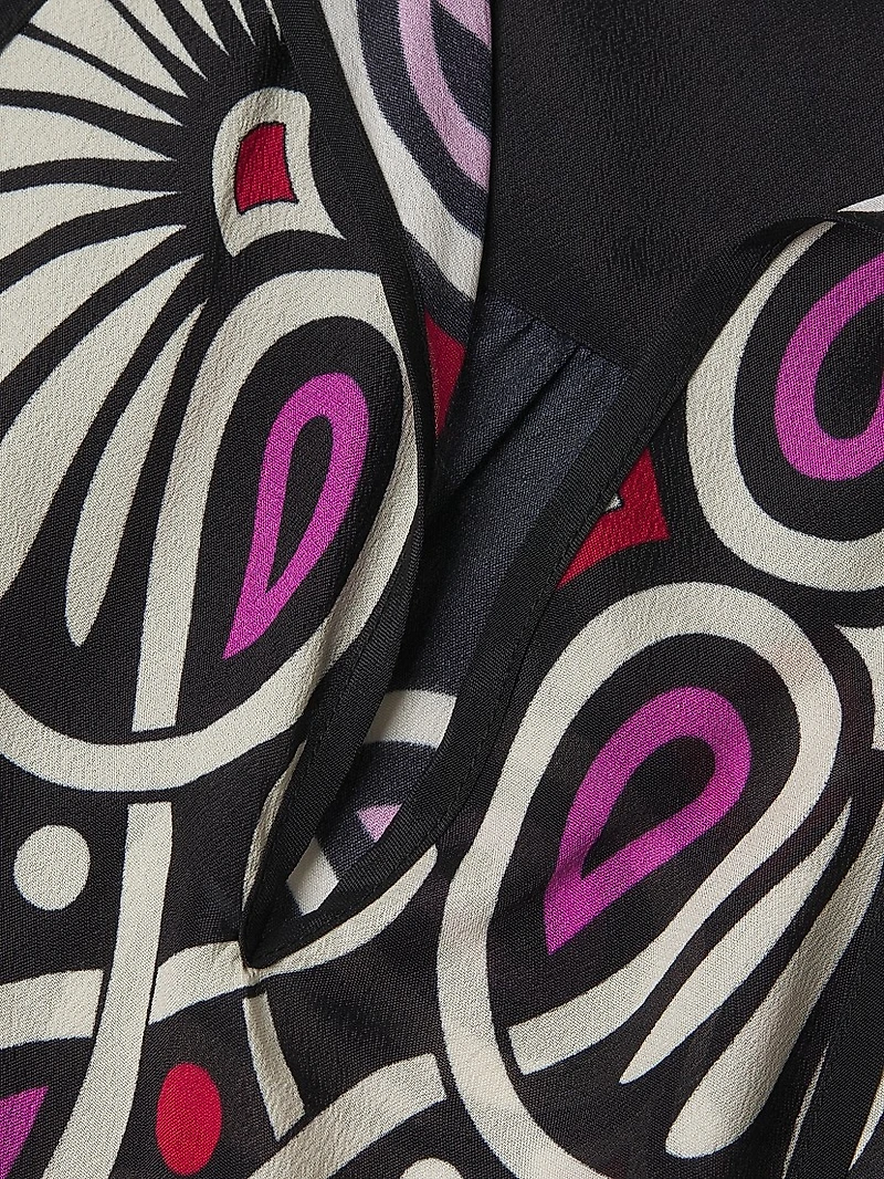 Madelyn Geometric Ruffled Tie-Neck Blouse