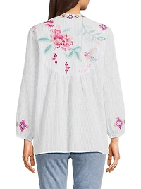 Paris Embroidered Cotton Split-Neck Blouse