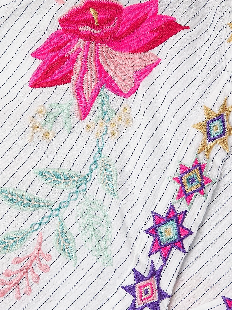 Paris Embroidered Cotton Split-Neck Blouse