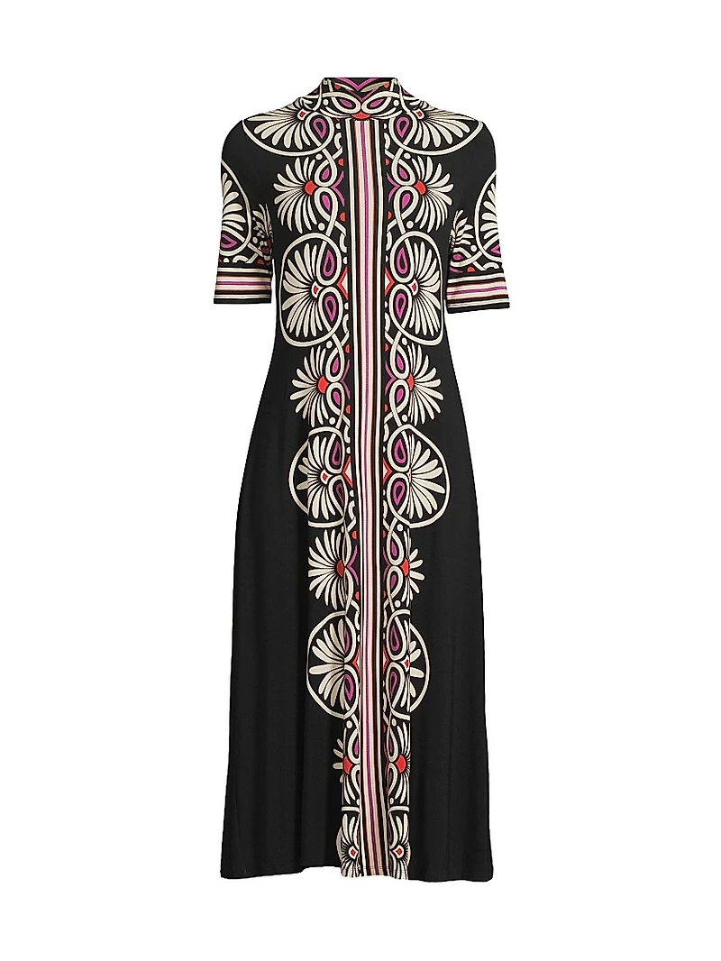 The Janie Favorite Geometric Mock Turtleneck Midi-Dress