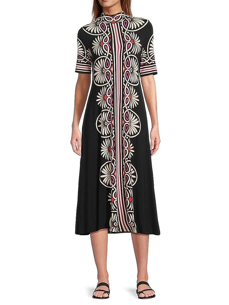 The Janie Favorite Geometric Mock Turtleneck Midi-Dress