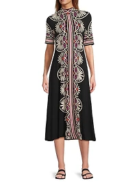 The Janie Favorite Geometric Mock Turtleneck Midi-Dress