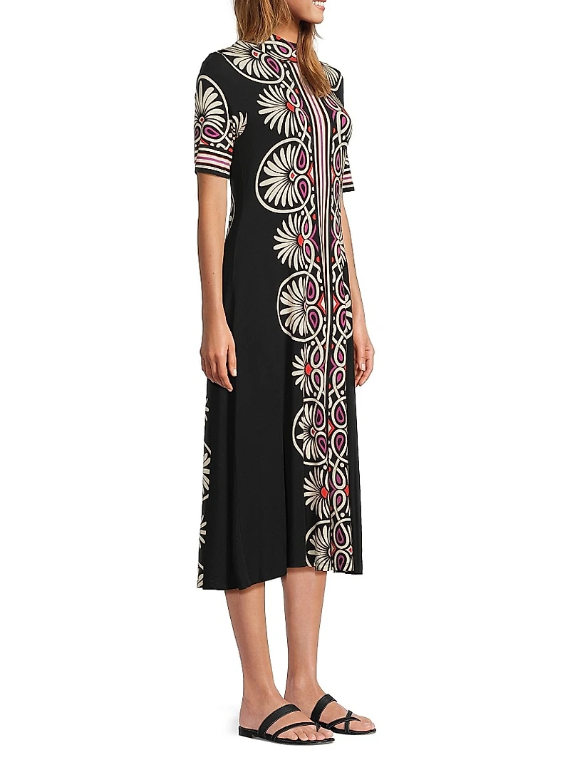 The Janie Favorite Geometric Mock Turtleneck Midi-Dress