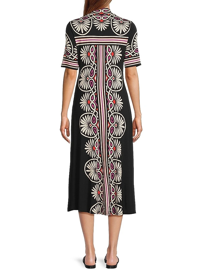 The Janie Favorite Geometric Mock Turtleneck Midi-Dress