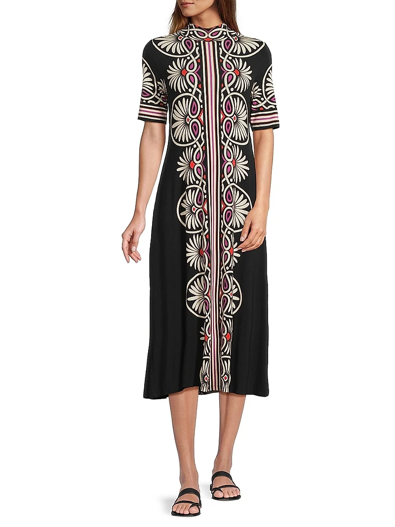 The Janie Favorite Geometric Mock Turtleneck Midi-Dress