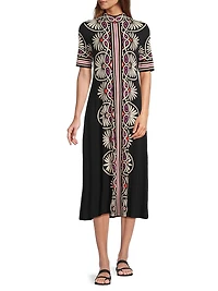 The Janie Favorite Geometric Mock Turtleneck Midi-Dress