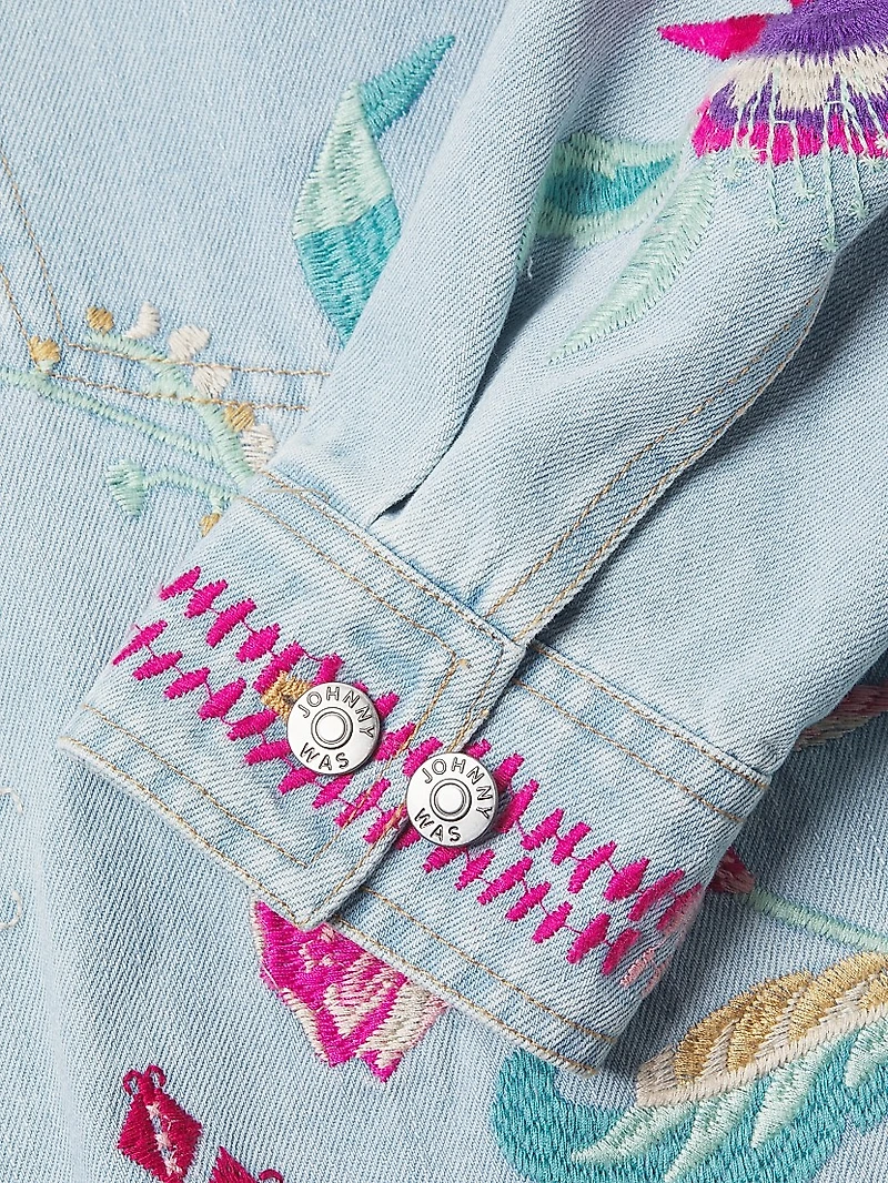 Talulla Floral-Embroidered Denim Crop Jacket