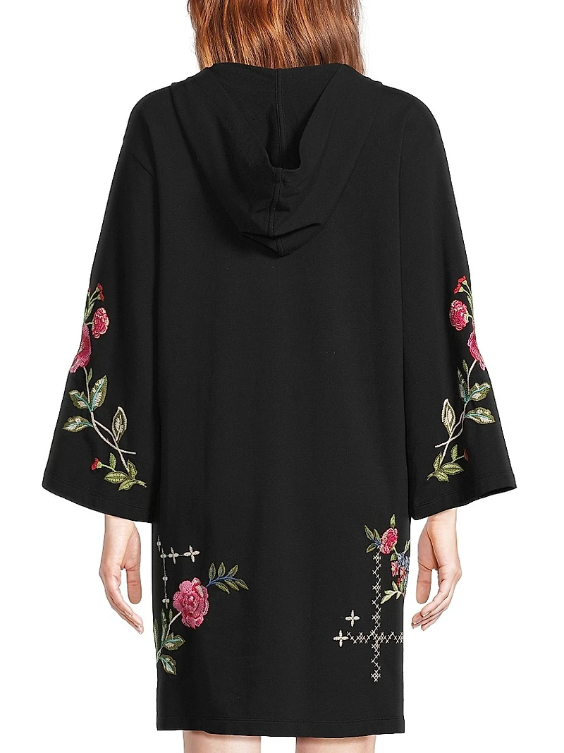 Catia Floral Embroidered Cotton Hooded Beach Dress