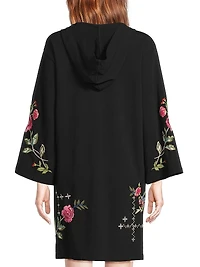 Catia Floral Embroidered Cotton Hooded Beach Dress
