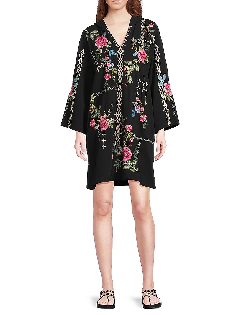 Catia Floral Embroidered Cotton Hooded Beach Dress