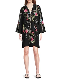 Catia Floral Embroidered Cotton Hooded Beach Dress