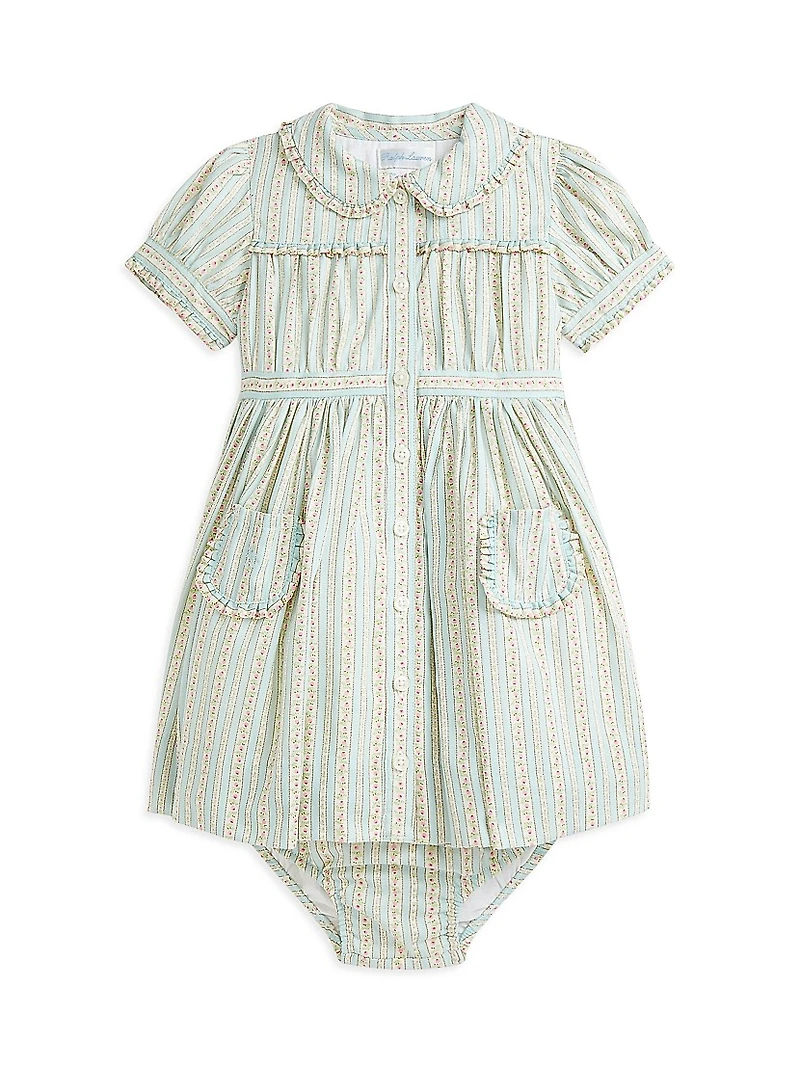 Baby Girl's Floral Striped Shirtdress & Bloomers Set