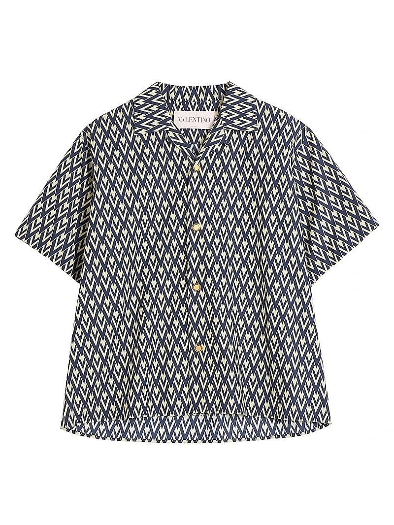 Cotton Popeline Bowling Shirt with Toute La V Print