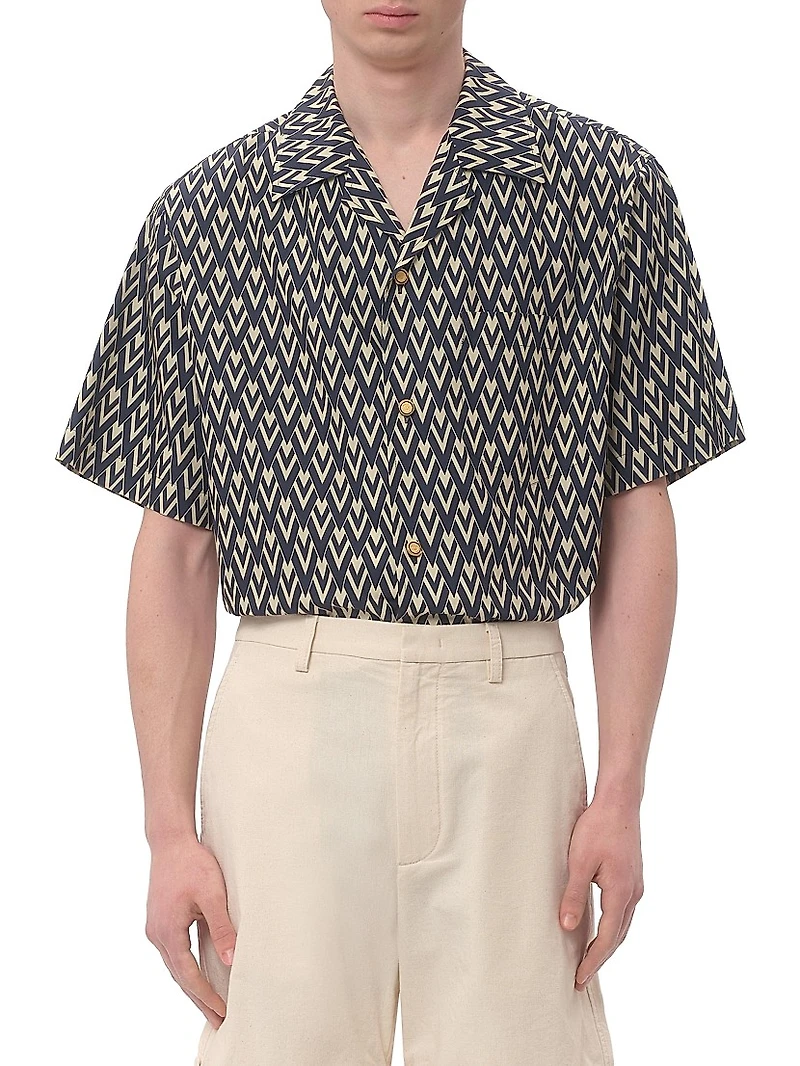Cotton Popeline Bowling Shirt with Toute La V Print
