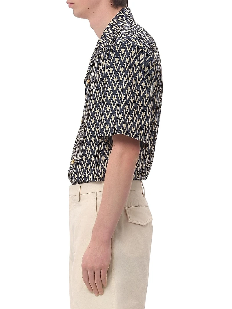 Cotton Popeline Bowling Shirt with Toute La V Print