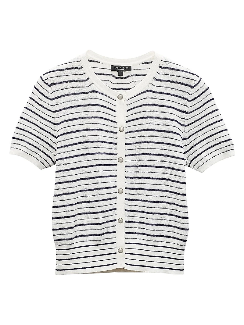 Dina Striped Stretch-Cotton Short-Sleeve Cardigan