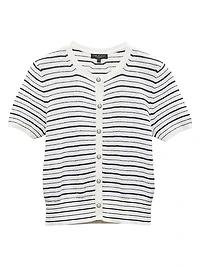 Dina Striped Stretch-Cotton Short-Sleeve Cardigan