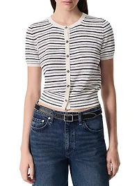 Dina Striped Stretch-Cotton Short-Sleeve Cardigan