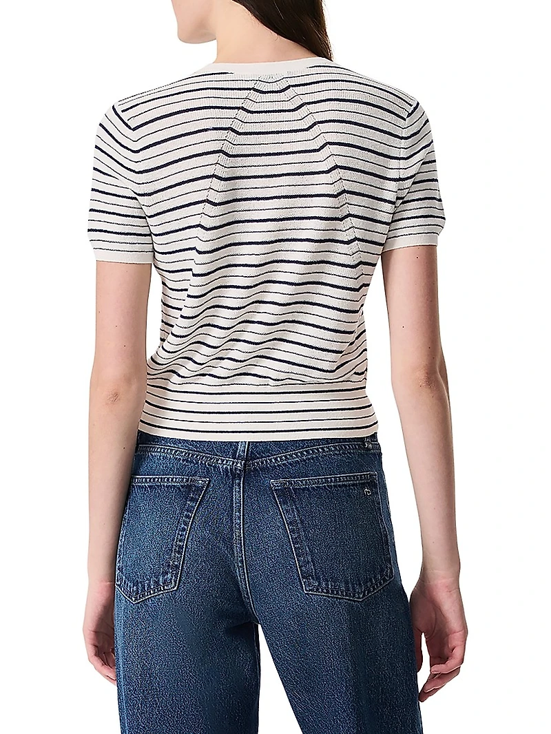 Dina Striped Stretch-Cotton Short-Sleeve Cardigan