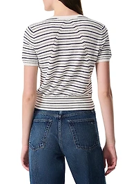 Dina Striped Stretch-Cotton Short-Sleeve Cardigan