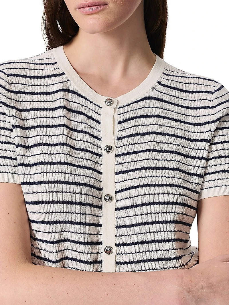Dina Striped Stretch-Cotton Short-Sleeve Cardigan