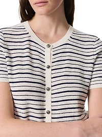 Dina Striped Stretch-Cotton Short-Sleeve Cardigan