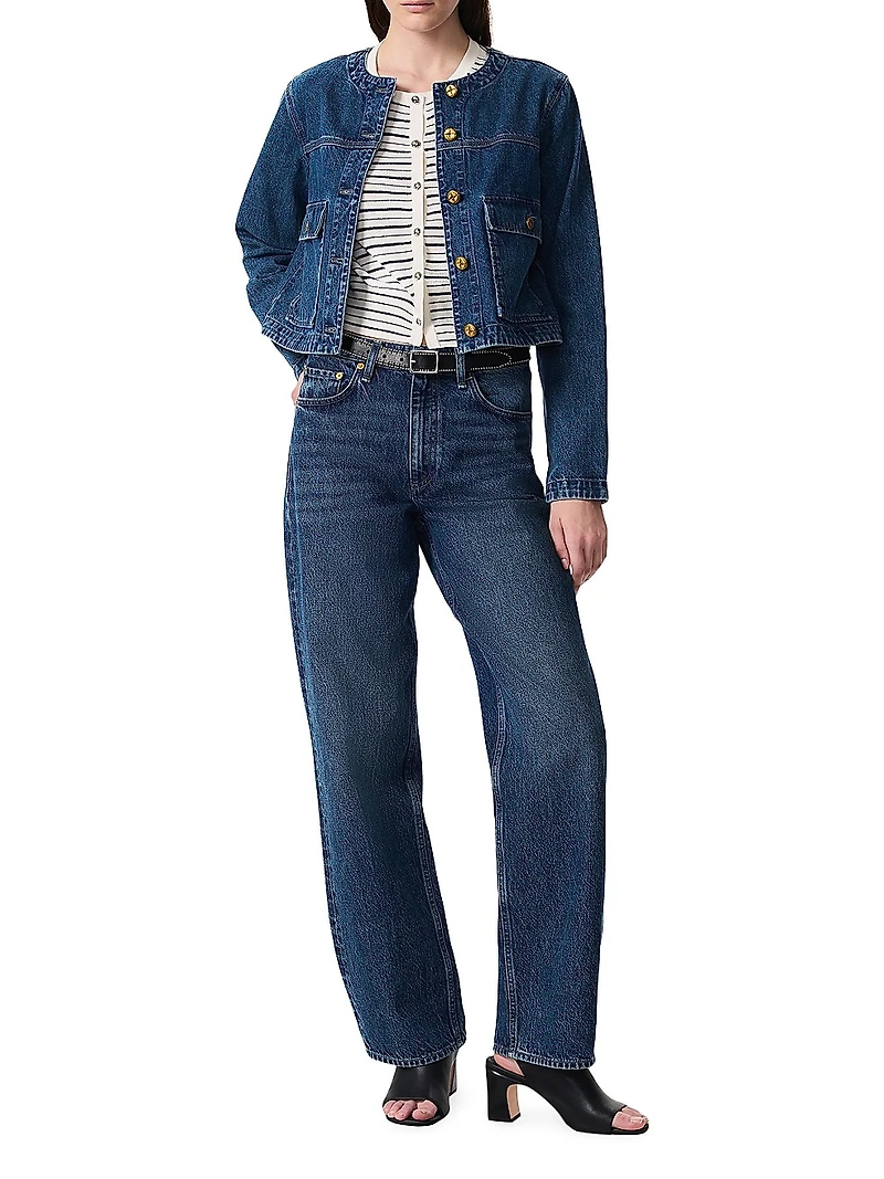 Dina Striped Stretch-Cotton Short-Sleeve Cardigan