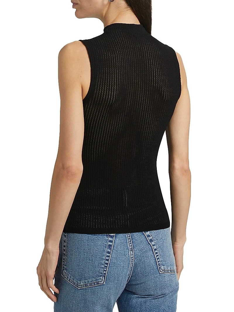 Molly Mock Turtleneck Semi-Sheer Sleeveless Top