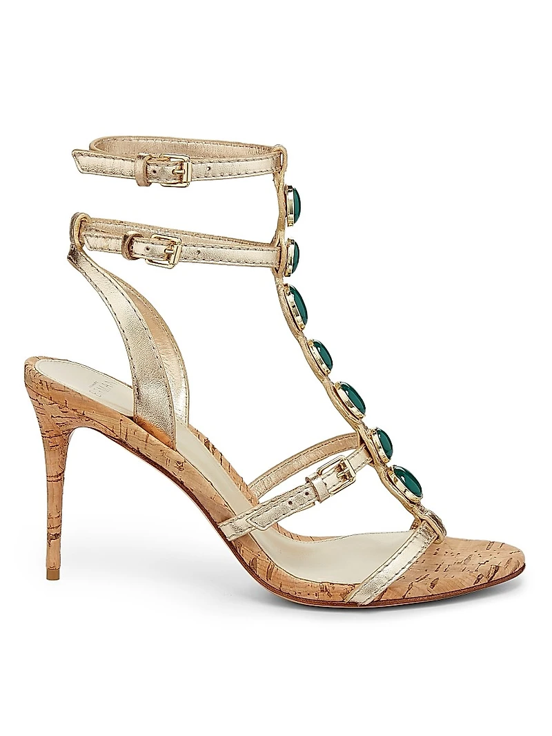 Jade Sandal 85MM Embellished Metallic Leather Sandals