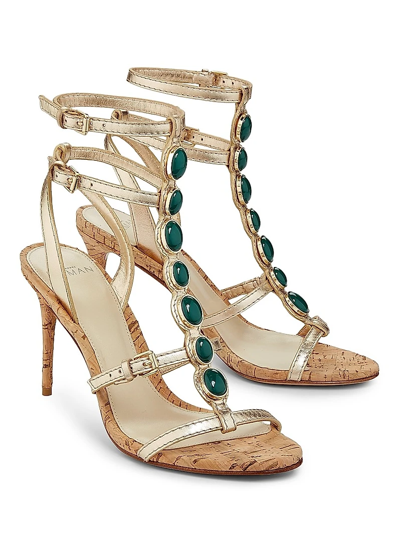 Jade Sandal 85MM Embellished Metallic Leather Sandals
