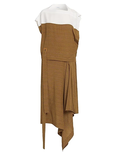 Mix Media Silk Draped Midi-Dress
