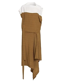 Mix Media Silk Draped Midi-Dress