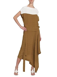 Mix Media Silk Draped Midi-Dress