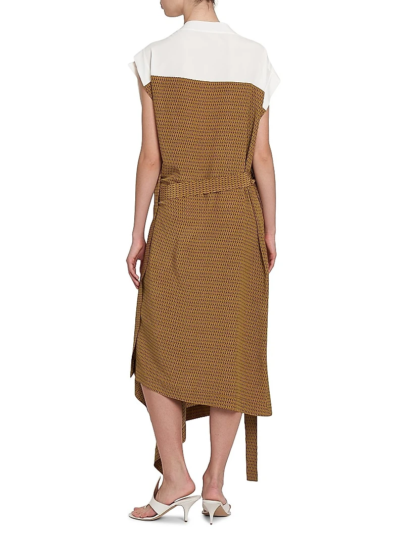 Mix Media Silk Draped Midi-Dress