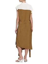 Mix Media Silk Draped Midi-Dress