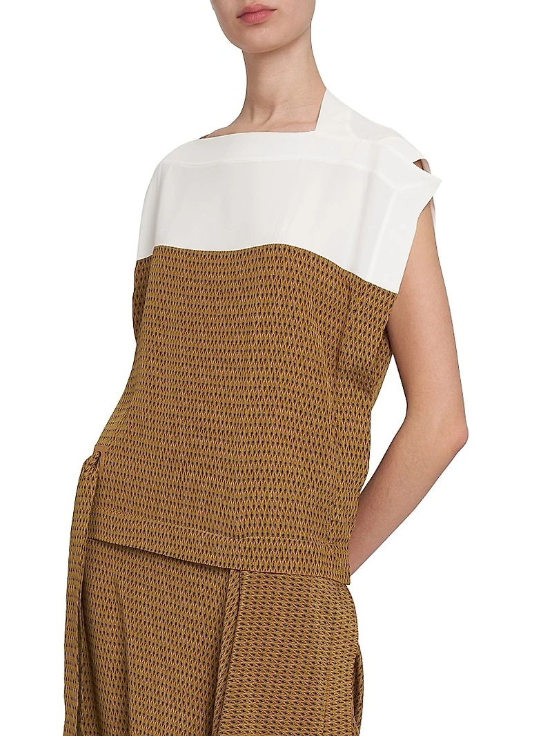 Mix Media Silk Draped Midi-Dress