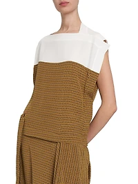 Mix Media Silk Draped Midi-Dress
