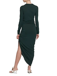 Crêpe Jersey Ruched Midi-Dress