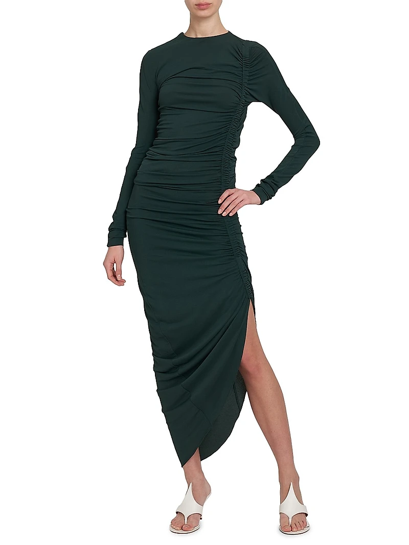 Crêpe Jersey Ruched Midi-Dress