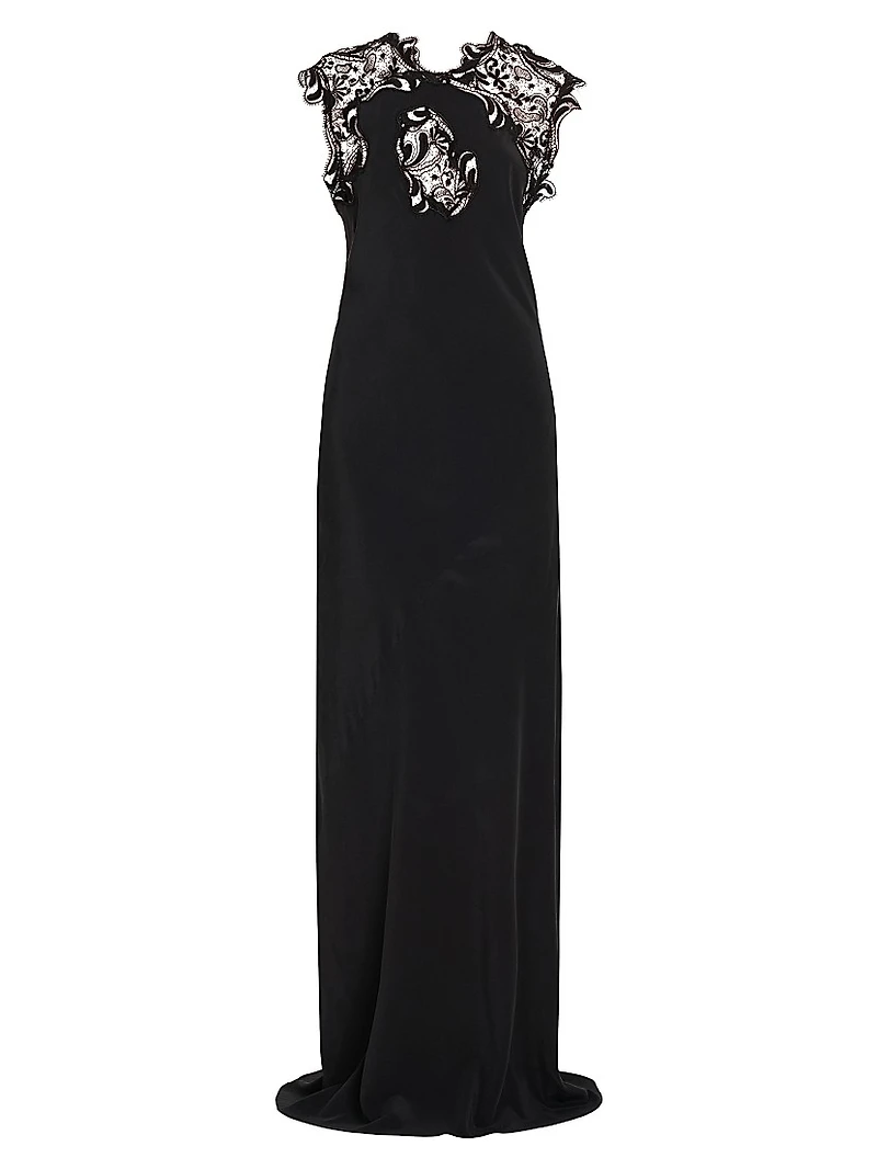 Lace Yoke Silk Column Gown
