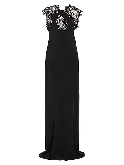 Lace Yoke Silk Column Gown