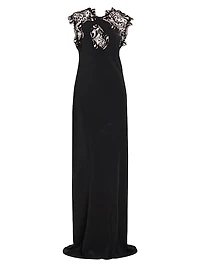 Lace Yoke Silk Column Gown