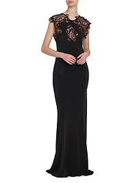 Lace Yoke Silk Column Gown