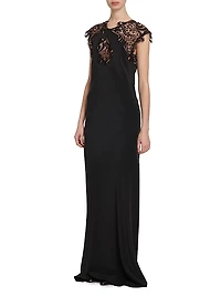 Lace Yoke Silk Column Gown