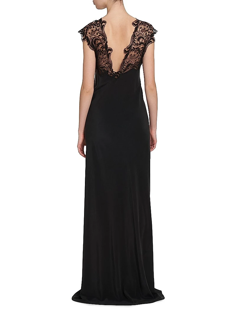 Lace Yoke Silk Column Gown