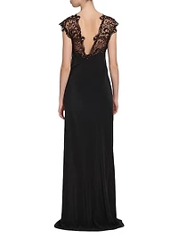 Lace Yoke Silk Column Gown