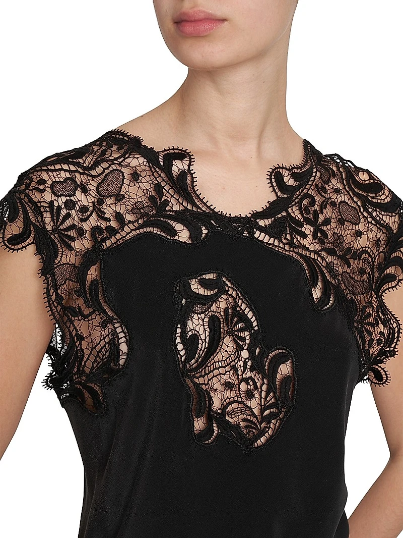 Lace Yoke Silk Column Gown
