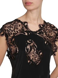 Lace Yoke Silk Column Gown